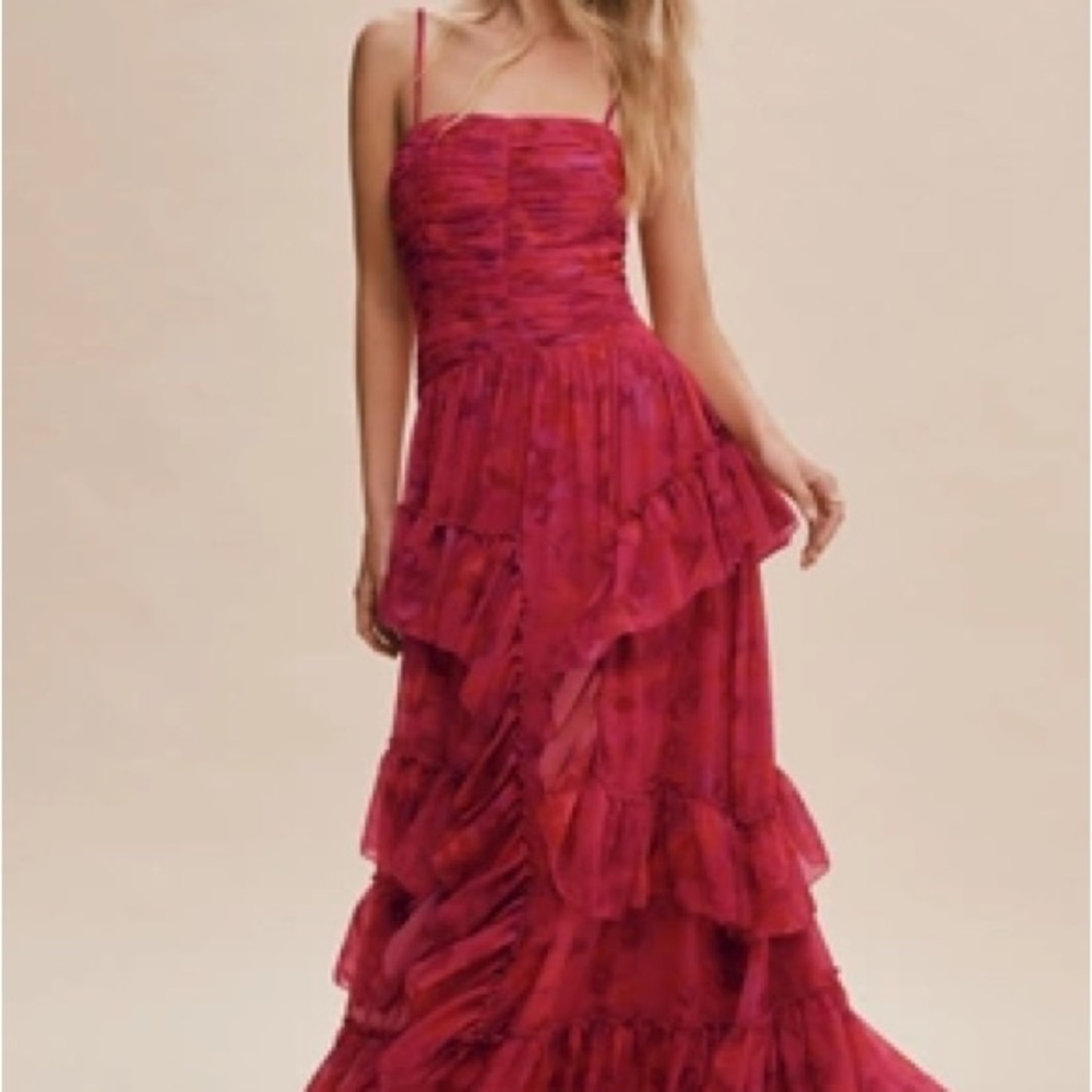 Elegant Red Ruffled Women's Dress